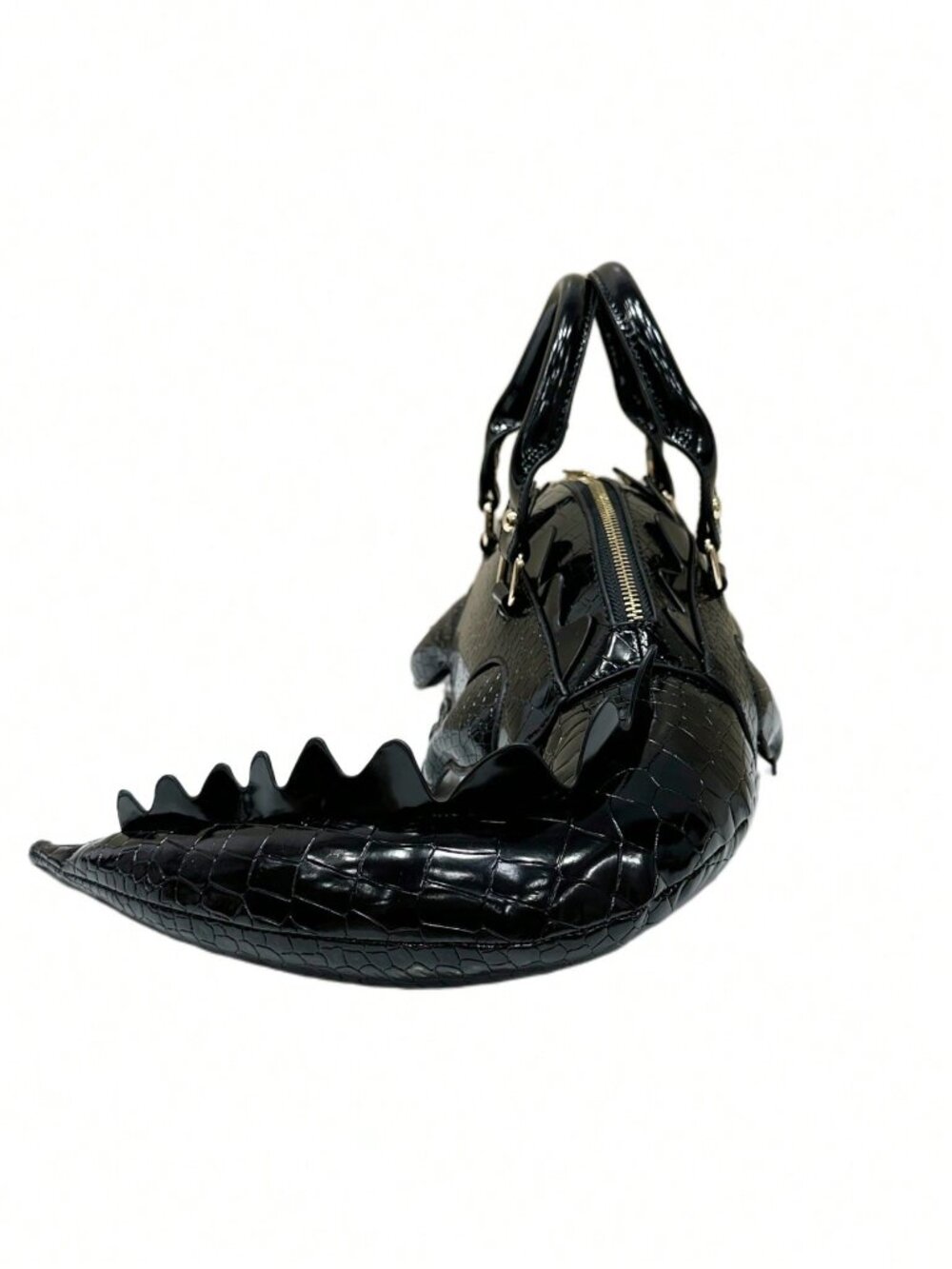 Novelty Crocodile Shaped Leather Handbag | Quirky Brown Alligator Satchel Bag - Picture 4 of 5